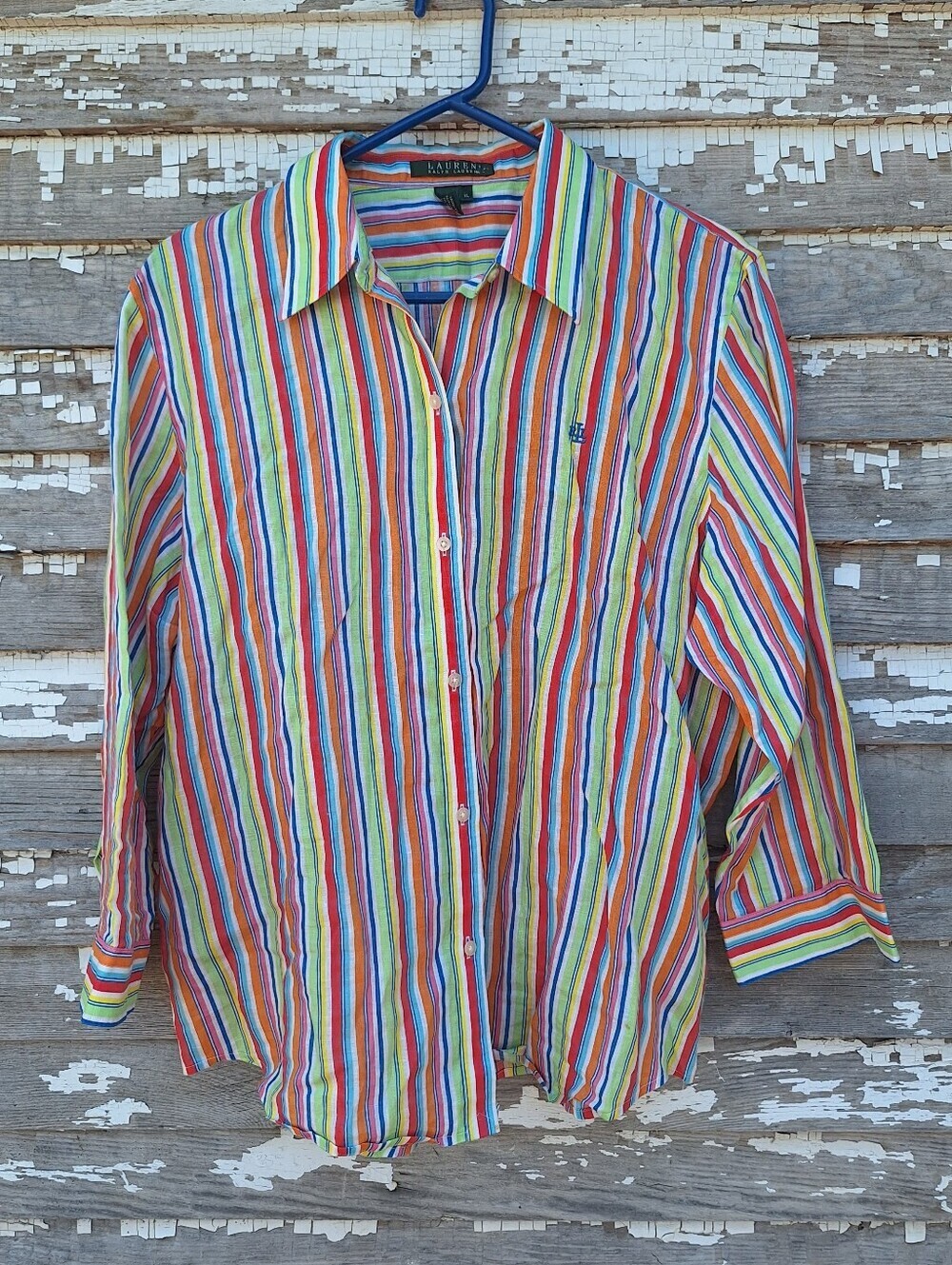 Lauren Ralph Lauren Multicolor Vertical Stripe Linen Button-Down Shirt Size XL